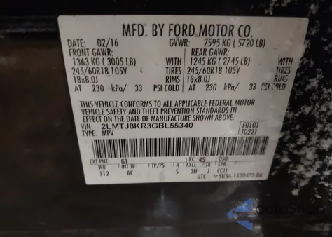 2016 Lincoln Mkx Select из США, поврежденный, VIN 2LMTJ8KR3GBL55340